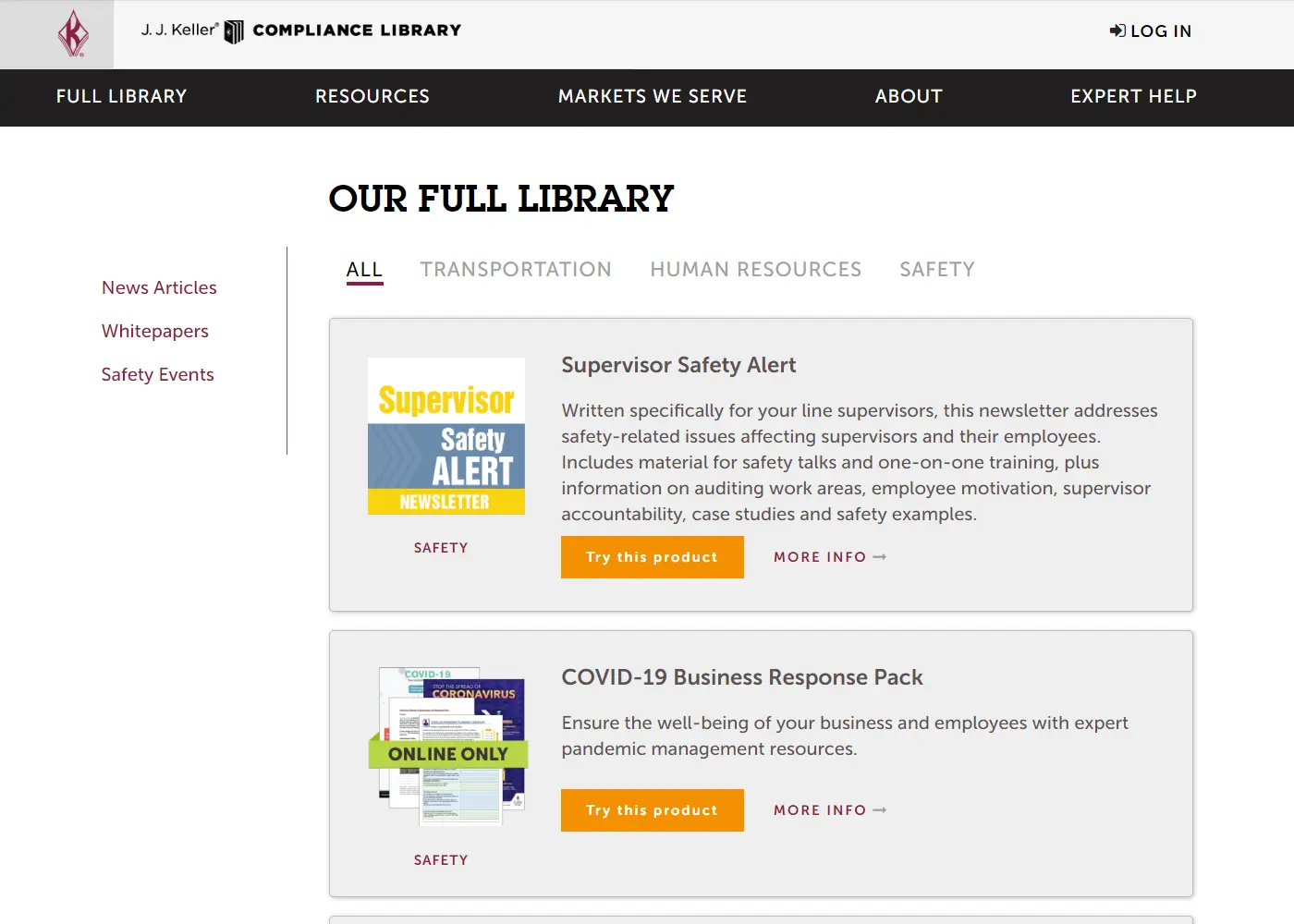 Screenshot of publication library in row layout.