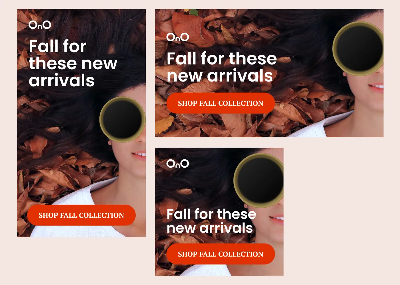 Collection of social media ads showing woman wearing product with CTA button.