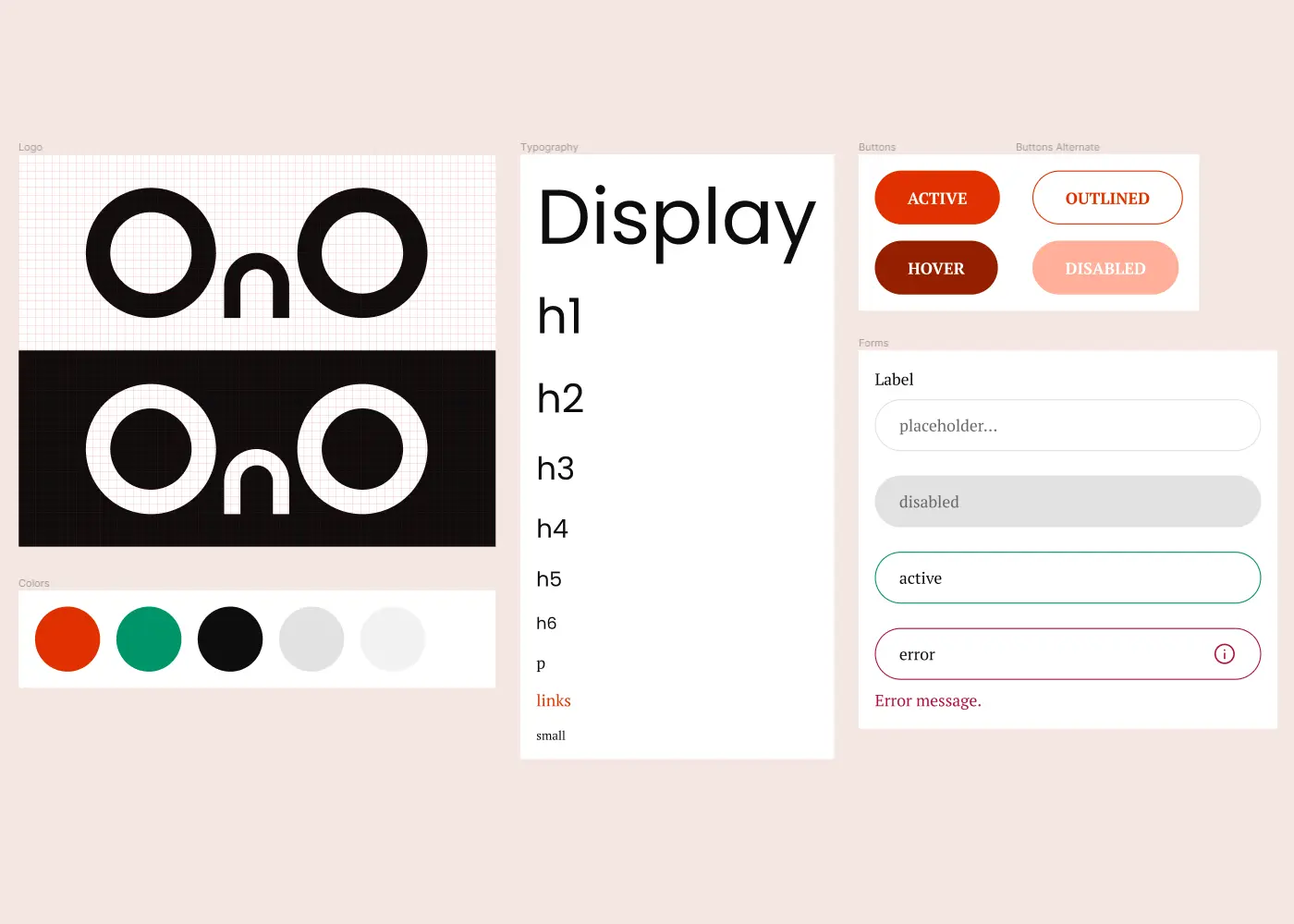 Screenshot of styleguide showing logo, typography, branding colors, and button designs.